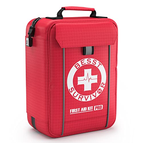 Comprehensive First Aid Kits -Labeled Compartments Trauma Kits, Compact Emergency Kits for Car, Boats, Camping, Hurricanes and Outdoor Emergencies, Besst Survivor