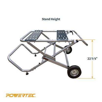 POWERTEC MT4009 Rolling Foldable Table Saw Stand W/ 8-Inch High-Traction Wheels, 330 Lbs Downward Force, Adjustable Mounting Options - WoodArtSupply