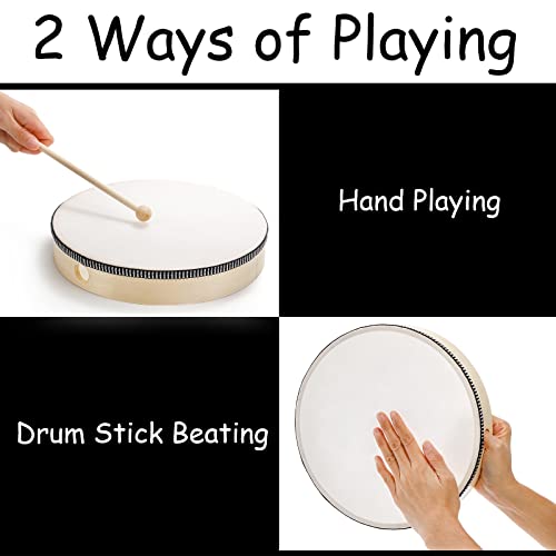Foraineam 4 Pack Hand Drum 12 Inch 10 Inch 8 Inch 6 Inch Wood Drum Set Musical Educational Percussion Instrument Wooden Frame Drum with Drum Sticks Foraineam