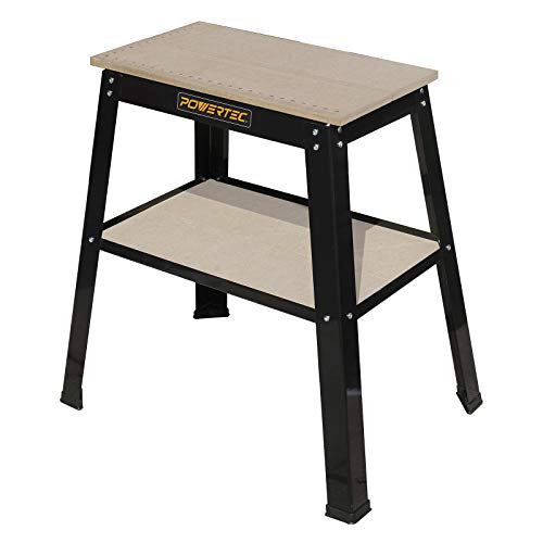 POWERTEC UT1002 Universal Tool Stand w/ MDF Split Top Expands to 20"x25" & Storage Shelf, 32" Working Height Tool Table for Benchtop Planers, Band - WoodArtSupply