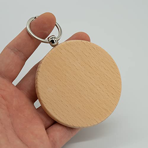 3 Inch Big Round Wood Engraving Blanks Wood Blanks Blank Wooden Key Tag with Keychain (5 PCS)