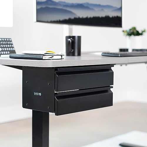 VIVO 16 inch Under Desk Mounted Sliding Pull-out Dual Level Drawer Set for Office Desk, Vertically Stacked Storage Organizer for Sit Stand VIVO