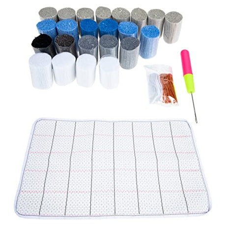 Ciieeo Carpet Making Kit Christmas Printed Canvas DIY Bathmat Rug Making Kit Yarn Hand Woven Rug Blue DIY Floor Mat Unfinished White Tapestry DIY Rug Ciieeo