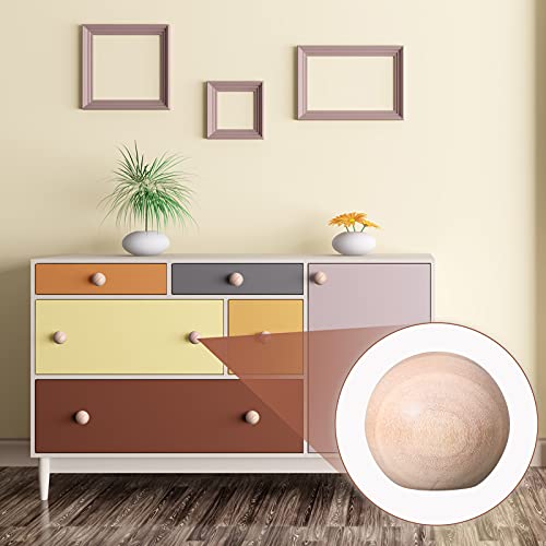 Jetec 30 Pcs Unfinished Wood Ball Knobs Pulls Handles Round Wood Knobs Cabinet Doors Unfinished Wooden Ball Knobs for Kitchen Cabinet Knobs Drawer Jetec