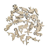 Gadpiparty 50pcs Shaped Sea Decorations Projects Animals Whale Seahorse Wedding Ornaments Blank Paint Octopus Wood Dolphin Wooden Ocean Unfinished Gadpiparty