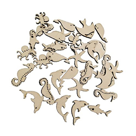 Gadpiparty 50pcs Shaped Sea Decorations Projects Animals Whale Seahorse Wedding Ornaments Blank Paint Octopus Wood Dolphin Wooden Ocean Unfinished Gadpiparty