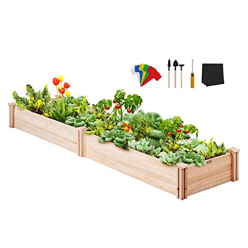 VEVOR Outdoor Wooden Raised Garden Bed Planter, 96 x 24 x 10in, High End Natural Fir Wood No-Bolt Assembly, Elevated Planting Box for Vegetable/Herb - WoodArtSupply