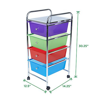 Mind Reader Rolling Cart with Drawers, Utility Cart, Craft Storage, Kitchen, Metal, 12.75"L x 15.25"W x 30"H, Multi-color - WoodArtSupply