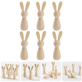 VOSAREA 6pcs Unfinished Wooden Bunny DIY Blank Wood Rabbit Peg Dolls Natural Wooden Bunny Figures for Party DIY Painting Decorations VOSAREA