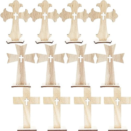 TEHAUX 30pcs Cross Wood Mini Wood Crosses Wooden Cross Shapes Blank Cross Cutouts Catholic Cross Ornament Wood clinging Cross Table top Decor TEHAUX
