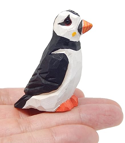 Puffin 'Clown of The Sea' Arctic Seabird Miniature Wood Art Mini Carved Ornament Figurine Small Animals Selsela