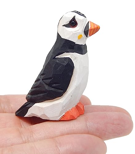 Puffin 'Clown of The Sea' Arctic Seabird Miniature Wood Art Mini Carved Ornament Figurine Small Animals - WoodArtSupply