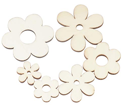 ALLinONE Flower Shape Unfinished Wood Cut Slices for for DIY Craft Decoration (Mixed Size)