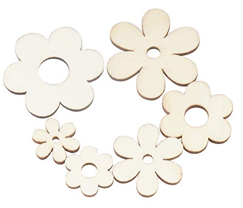 ALLinONE Flower Shape Unfinished Wood Cut Slices for for DIY Craft Decoration (Mixed Size) ALLinONE