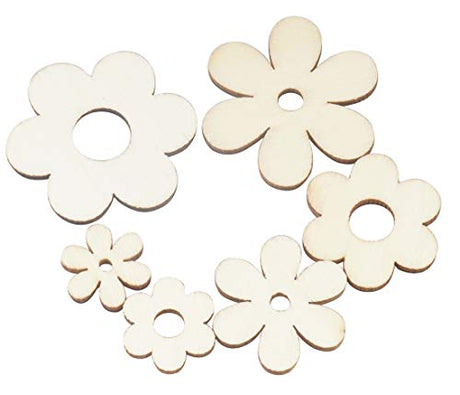 ALLinONE Flower Shape Unfinished Wood Cut Slices for for DIY Craft Decoration (Mixed Size) ALLinONE