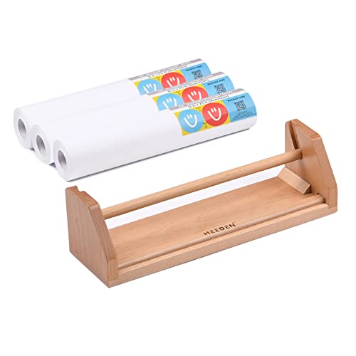 MEEDEN Kids Tabletop Paper Roll Dispenser, Solid Beech Wood with 3 Paper Rolls (12" x 75ft), Portable Art Painting Easel for Kids to Entertain, MEEDEN