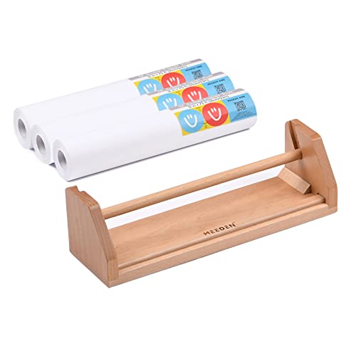 MEEDEN Kids Tabletop Paper Roll Dispenser, Solid Beech Wood with 3 Paper Rolls (12" x 75ft), Portable Art Painting Easel for Kids to Entertain, - WoodArtSupply