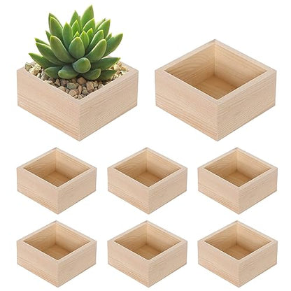 8-Pack Unfinished Small Wooden Boxes 6 Inch Square Rustic Wooden Box for Crafts Wood Box Centerpiece Small Square Wood Boxes for DIY Craft