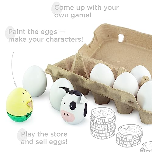 Ulanik Unfinished Wooden Eggs Toddler Montessori Toys for 3 Year Old + Blank Fake Eggs Game for Sensory Play & DIY Artificial Eggs for Laying Ulanik