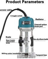 TAUFAOD Palm Router Electric Hand Trimmer Wood Router Collets Woodworking Tool Laminate Trimmer 110V 800W (800W Blue) TAUFAOD