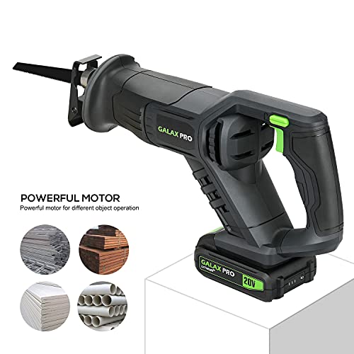 GALAX PRO Reciprocating Saw, Cordless Reciprocating Saw with battery, 0-3000RPM, 20V 2.0Ah Cordless Saw, 3pcs 6-inch Wood Saw Blade & 2pcs 6-inch GALAX PRO