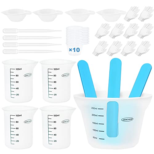 Silicone Measuring Cups for Epoxy Resin,JANCHUN Resin Supplies with 250&100ml Silicone Cups, Hard Stir Sticks,Epoxy Mixer,Color Cups,Mixing Tools for - WoodArtSupply