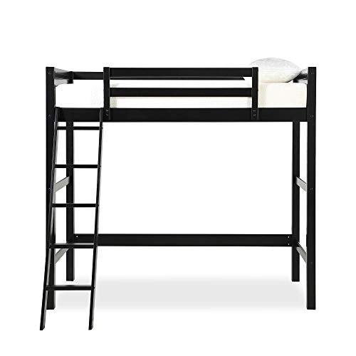 DHP Moon Bay Black Wooden Loft Bed for Kids - Twin Size with Ladder and Guardrails DHP