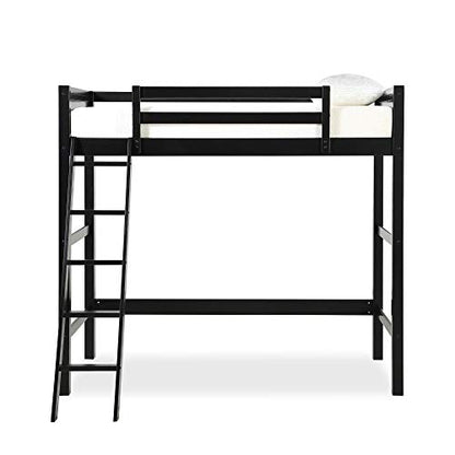 DHP Moon Bay Black Wooden Loft Bed for Kids - Twin Size with Ladder and Guardrails - WoodArtSupply