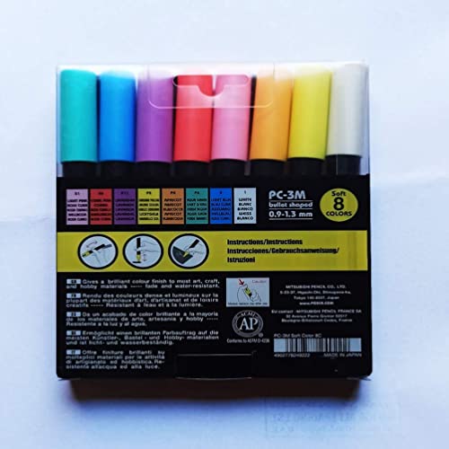 Uni Posca Markers PC-3M, Bullet Shaped 0.9mm to 1.3mm Set of 8 Soft Colors - WoodArtSupply