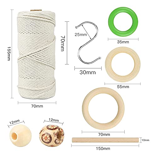 LECZIVOEN Macrame Kit, All in Macrame Supplies 109Yards x 3mm Macrame Cord,DIY Macrame Kit for Adults Beginners, Macrame Beads with Wooden Rings and LECZIVOEN