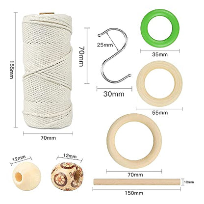 LECZIVOEN Macrame Kit, All in Macrame Supplies 109Yards x 3mm Macrame Cord,DIY Macrame Kit for Adults Beginners, Macrame Beads with Wooden Rings and - WoodArtSupply