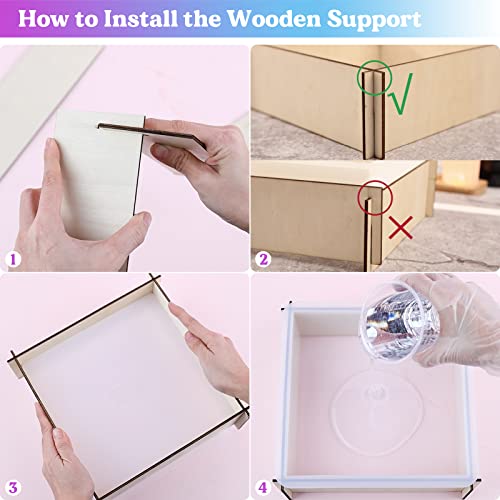 LET'S RESIN Large Silicone Square Molds for Resin, Glossy Deep Square Molds 8''x 3'' w/Wooden Support, Epoxy Resin Molds for Flowers Preservation, LET'S RESIN