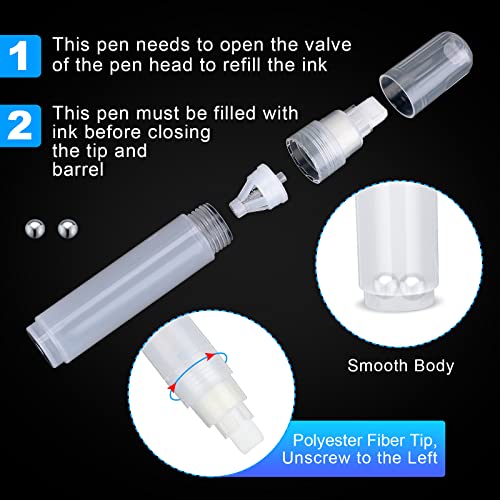 Sabary 10 Pcs Refillable Paint Markers 10 mm Empty Acrylic Markers Blank Flat Head Graffiti Markers White Fillable Paint Pen with 5 Pcs 3 ml Dropper Sabary