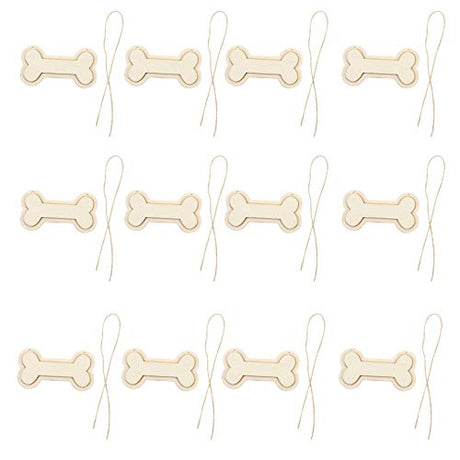 Sign Decor 30Pcs Dog Bone Shaped Wooden Cutouts Wooden Dog Bone Shape Sign Blank Hanging Wooden Plaque Unfinished Wood Dog Bone with Ropes for Crafts EXCEART