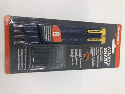 Swanson Tool Co CP216 AlwaysSharp Refillable Mechanical Carpenter Pencil, Two Pack, with 8 More Replacement Black Graphite Tips