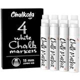 White Jumbo Chalk Markers - 15mm Window Markers | Pack of 4 White Pens - Use on Cars, Chalkboard, Whiteboard, Blackboard, Glass, Bistro | Loved by Chalkola