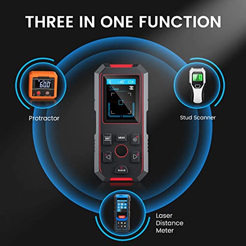 KOLSOL Stud Finder with 196ft Laser Measure, 3 in 1 Electric Wall Scanner Sensor with ±0.1° Digital Level Lithium Battery, LCD Studs Detector Audio KOLSOL