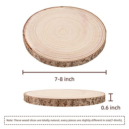 Maputune 8 Pcs 7 - 8 inches Large Unfinished Wood Slices for Centerpieces, Natural Rustic Wooden Plate for DIY Craft, Round Wood Chips for Table