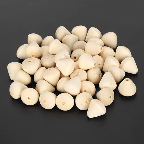50Pcs Wooden Beads for Crafts, Natural Wood Beads Cone Shape Unfinished Wooden Loose Beads Wood Spacer Beads for Crafts DIY Jewelry Making HERCHR