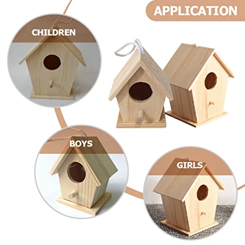 Toddmomy Kids Outdoor Toys Unfinished Wood Hanging Birdhouse Kit 2 Sets Unpainted Bird Houses to Paint for Arts DIY Craft Outdoor Playset
