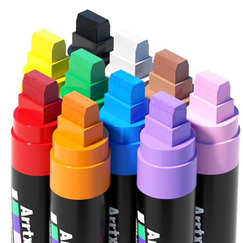 Arrtx Acrylic Paint Markers, 15mm Felt Tip Jumbo Markers, 10 Pack Colored Graffiti Markers, Permanent Paint Pens for Tagging, Signs, DIY Crafts - WoodArtSupply