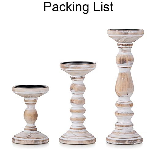 Wood Candle Holders for Pillar Candles - Tall Rustic Candle Holder (Set of 3), Large Farmhouse Candle Holders Candle Stand, Pillar Candle Holder Set