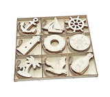 45 Pack Unfinished Nautical Wood Cutouts for Crafts, Wooden Anchor,Sailboat,Ship Wheel,Compass for DIY Project 3.5 Inch 5 Peices Each Cregugua