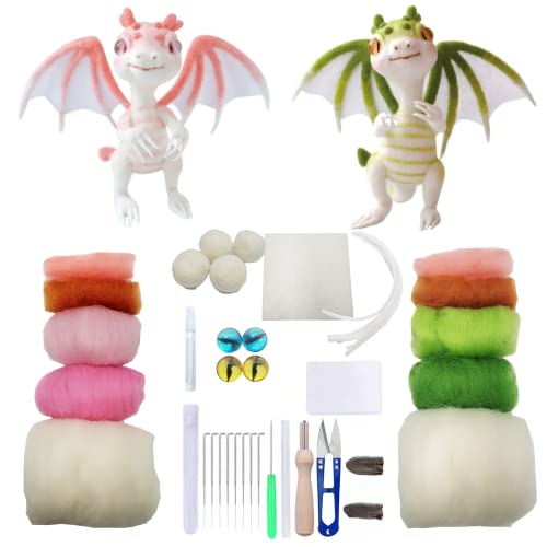 DEUXPER Needle Felting Kits Beginners, DIY Wool Felt Dragon Materials Set for Adults Kids, Needle Felting Craft Project Gift for Women Men DEUXPER