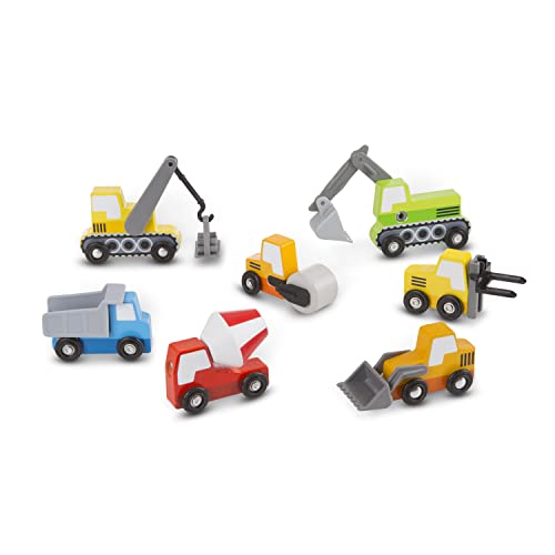 Melissa & Doug Wooden Construction Site Vehicles With Wooden Storage Tray (8 pcs) - Vehicle Toys, Cars For Toddlers And Kids Ages 3+ Melissa & Doug