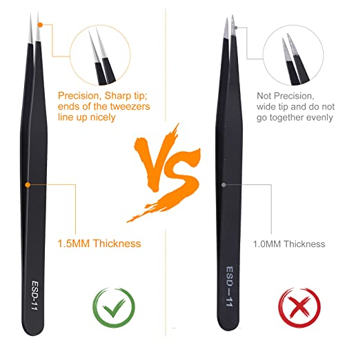kaverme 3PCS Precision Tweezers Set, Upgraded Anti-Static Stainless Steel of Tweezers, for Electronics, Soldering, Laboratory Work, Jewelry-Making, kaverme