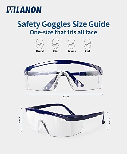 LANON Anti-Fog Safety Goggles with Ajustable Temples, 2.5 Times ANSI Z87.1 Double-sided Antifog, Side Protection, High Transmission, Lightweight & - WoodArtSupply