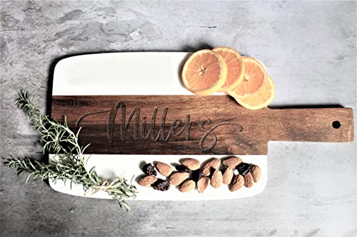 Personalized Marble and Wood Cutting Board Custom Cutting Board Charcuterie Board Christmas Anniversary Wedding Gift Bridal Shower Gift Engagement WoodArtSupply