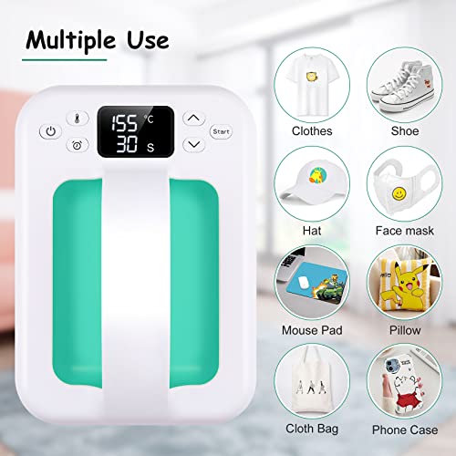 Legooin Heat Press Machine for T-Shirts, 7" × 5" Portable Fast Heat-up Mini Easy Press with Timing Function & Insulated Base, Ideal for T-Shirts, Legooin
