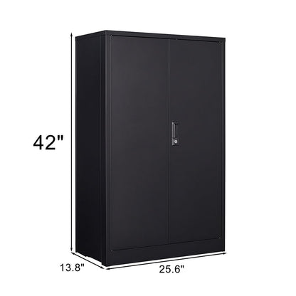 Locking Metal Storage Cabinets, 42" Lockable Steel Storage Cabinet, Tall White Cabinet with 2 Doors and 2 Adjustable Shelves for Garage, Classroom,